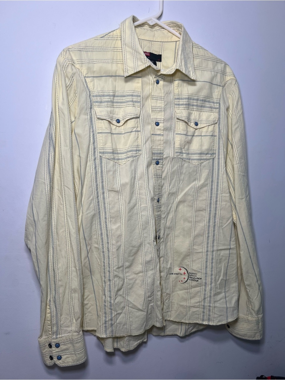 Diesel Space Research Center Yellow Striped Snap Button Shirt XL Y2K Utility - Picture 3 of 15